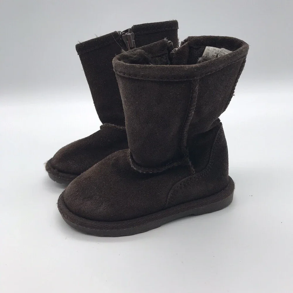 Melrose Ave Kid's 5 Brown Suede Leather Mid Calf Winter Boot Side Zip Snow Shoes